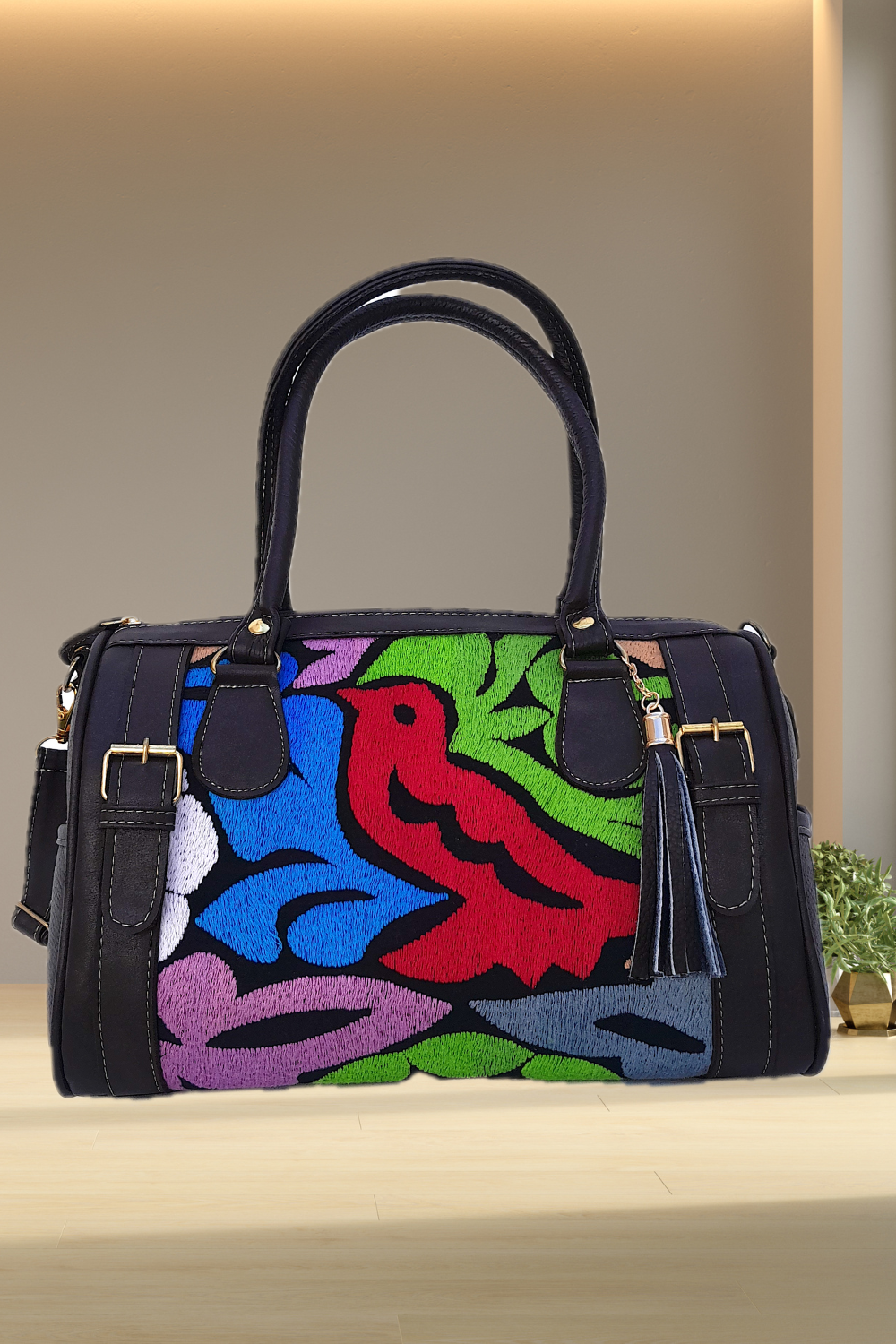 Bolso de Piel con Bordado de Jalapa de Díaz