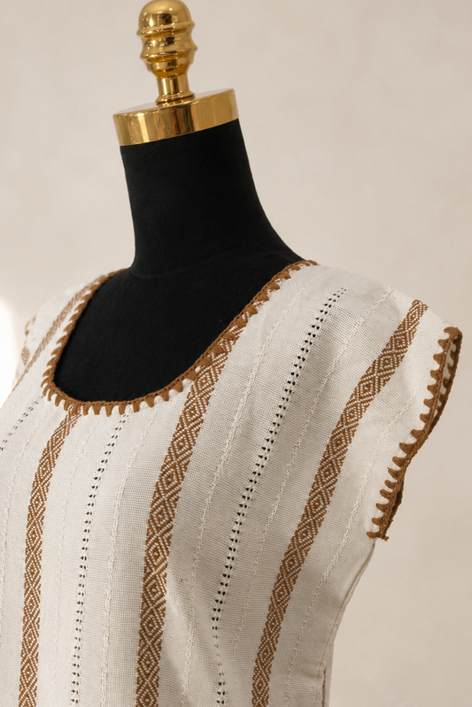 Blusa Irina blanco con café caramelo