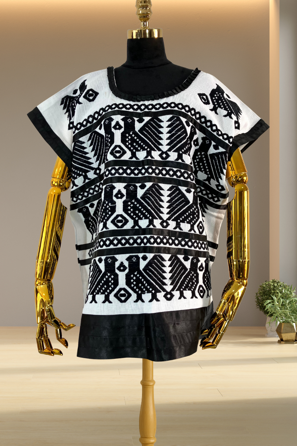 Huipil huautla blanco y negro