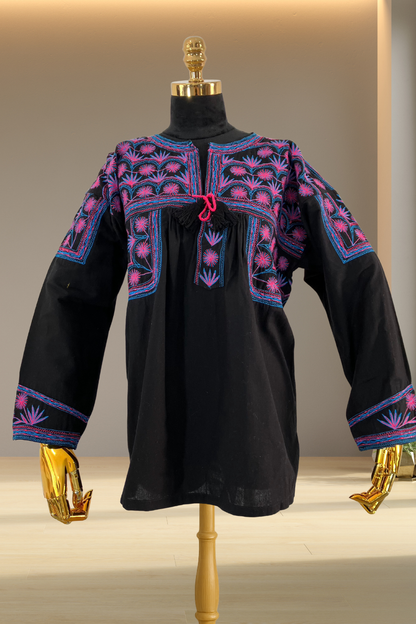 Blusa Tlahuitoltepec negro y rosa