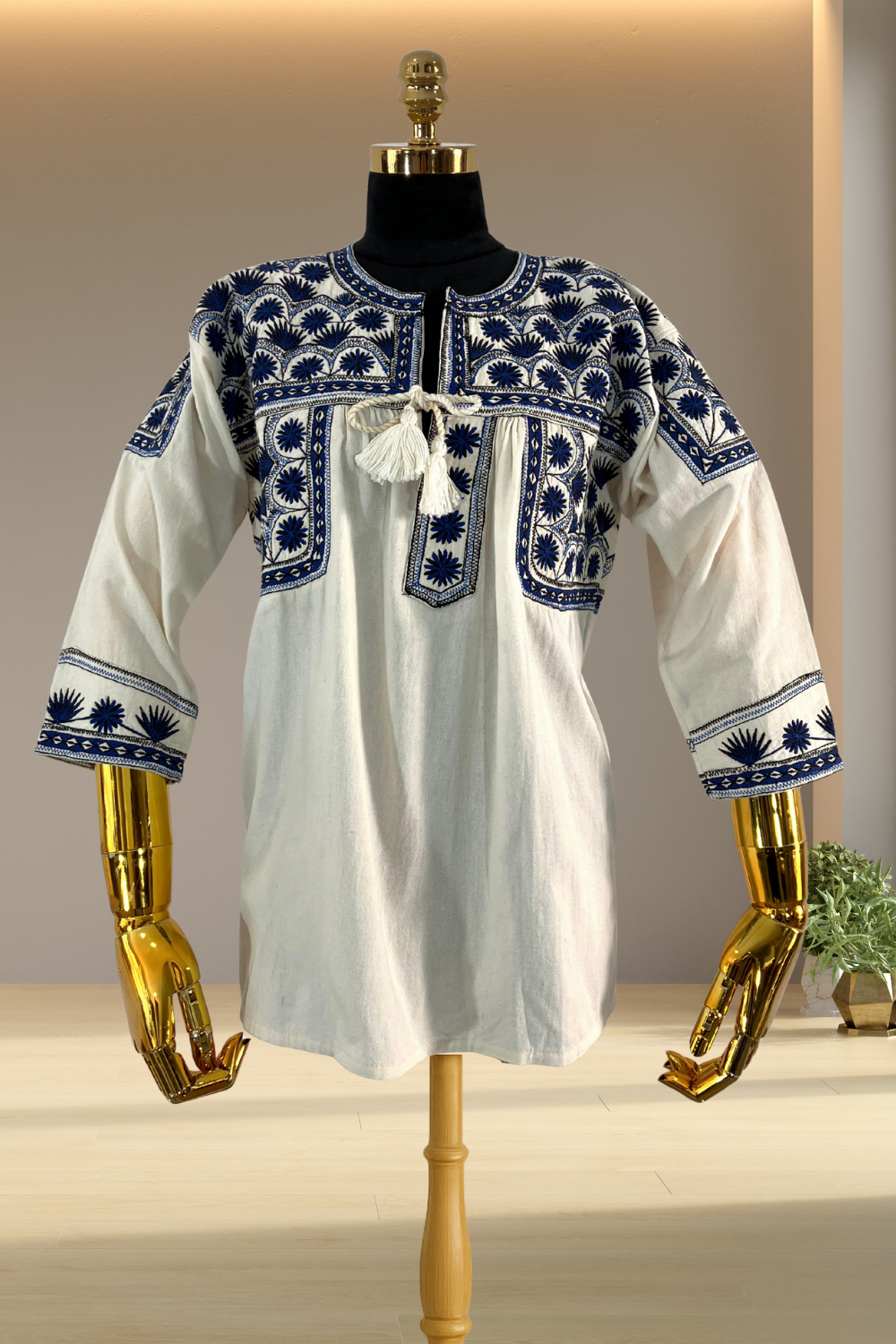 Blusa Tlahuitoltepec blanco y talavera