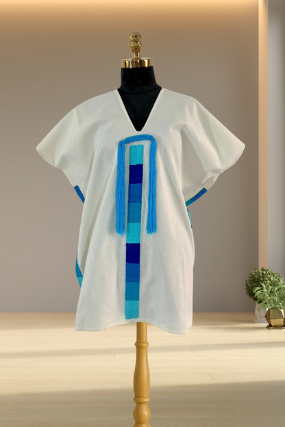 Huipil Auténtico de Yalalag beenda Blanco y azul