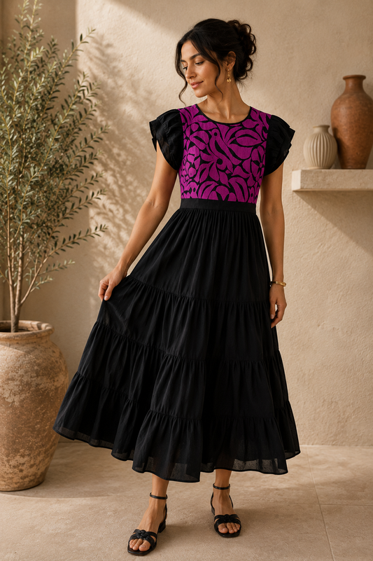 Vestido Felicitas negro y rosa