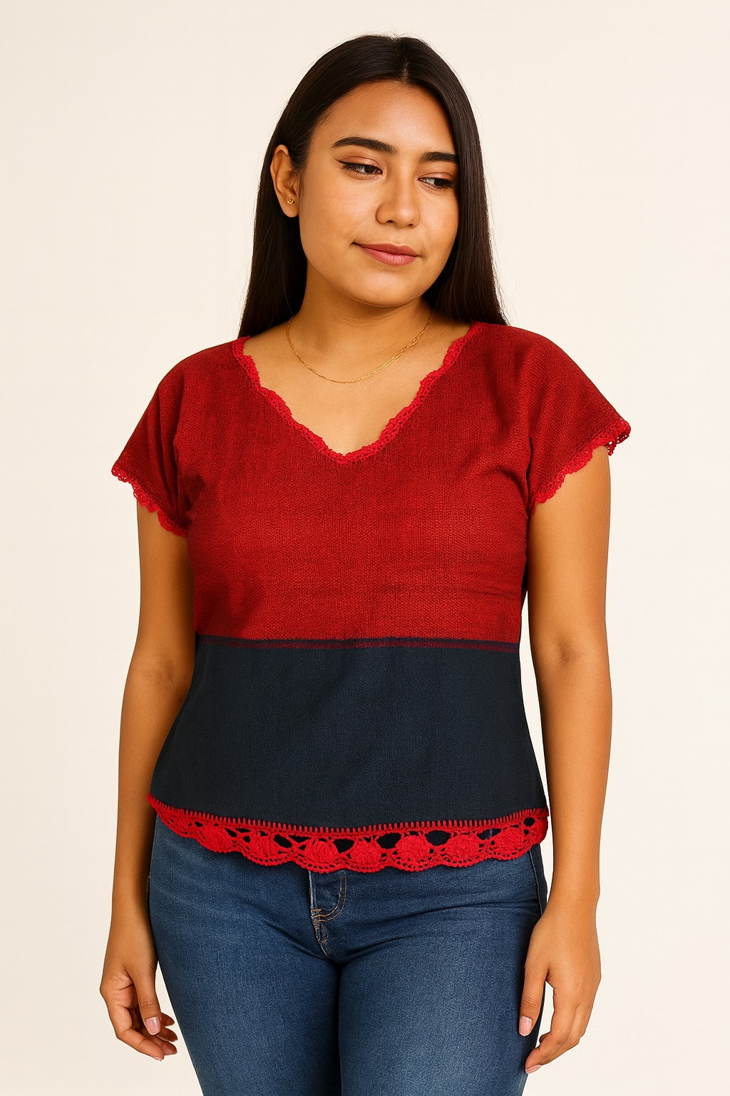 Blusa de Telar Zanda Roja y azul