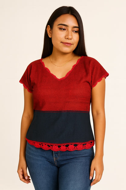 Blusa de Telar Zanda Roja y azul