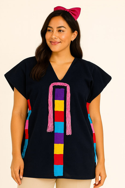 Huipil Auténtico de Yalalag beenda marino