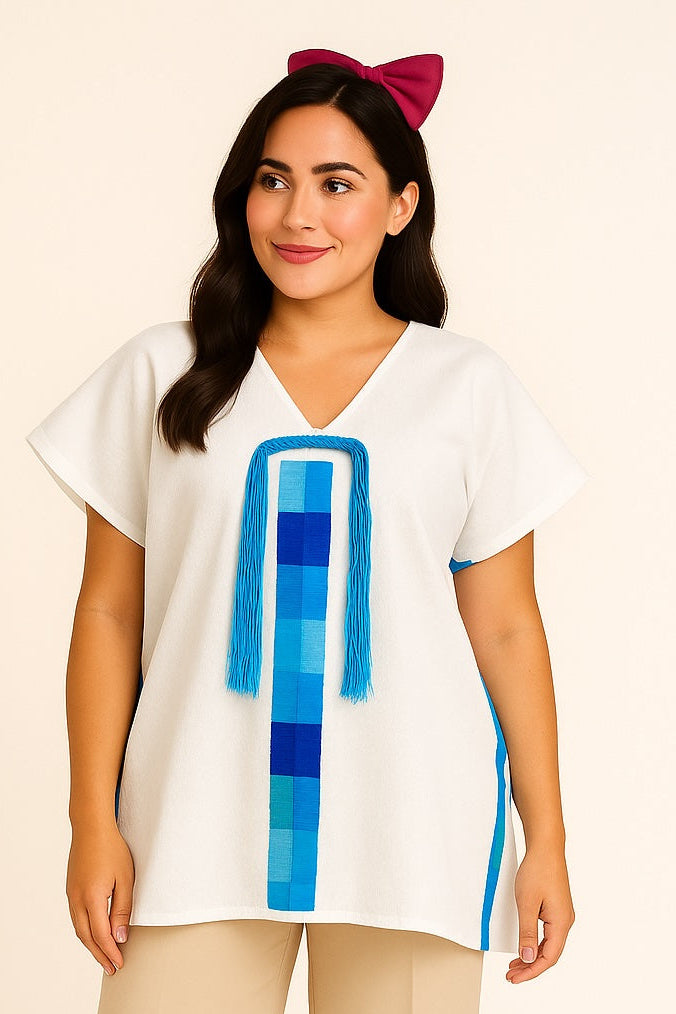 Huipil Auténtico de Yalalag beenda Blanco y azul