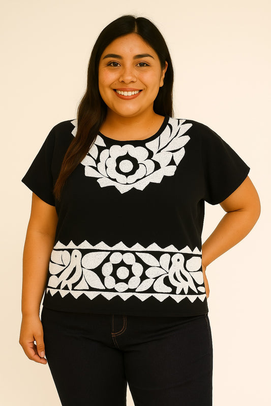 Blusa Jalapa de Díaz media gala blanca – Extra Grande