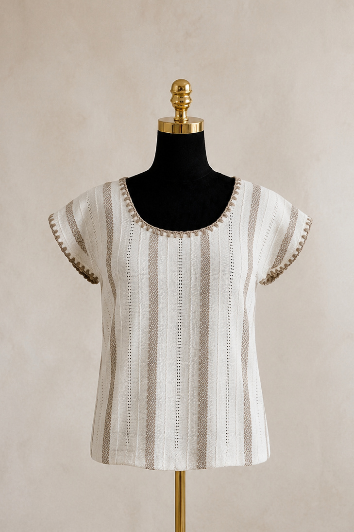 Blusa Irina blanco con beige arena