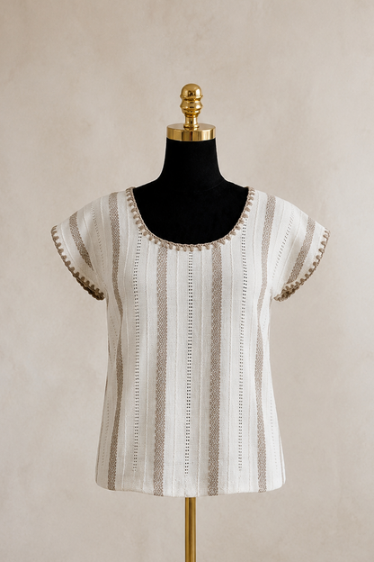 Blusa Irina blanco con beige arena