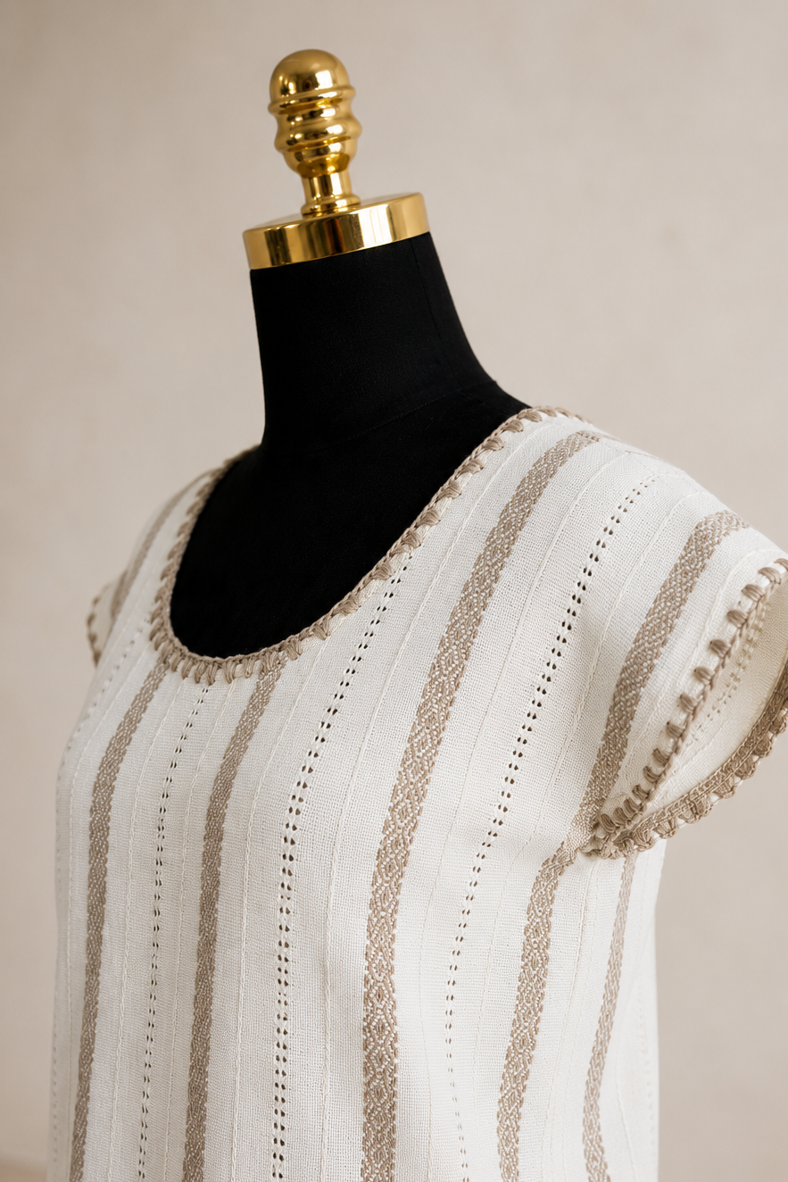 Blusa Irina blanco con beige arena