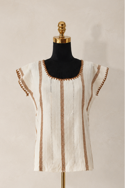 Blusa Irina blanco con café caramelo
