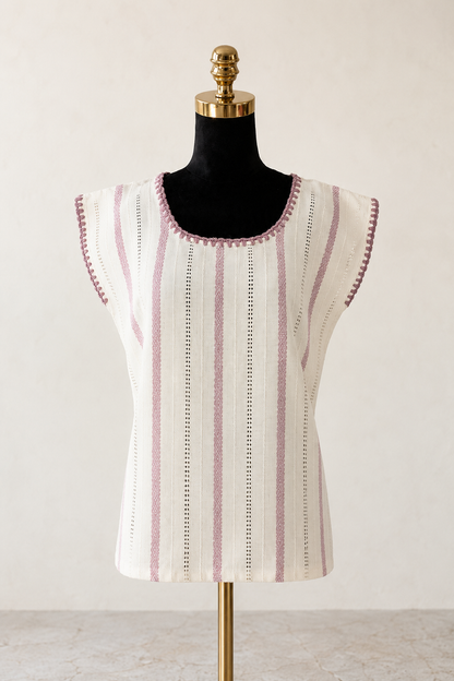 Blusa Irina blanco con rosa malva