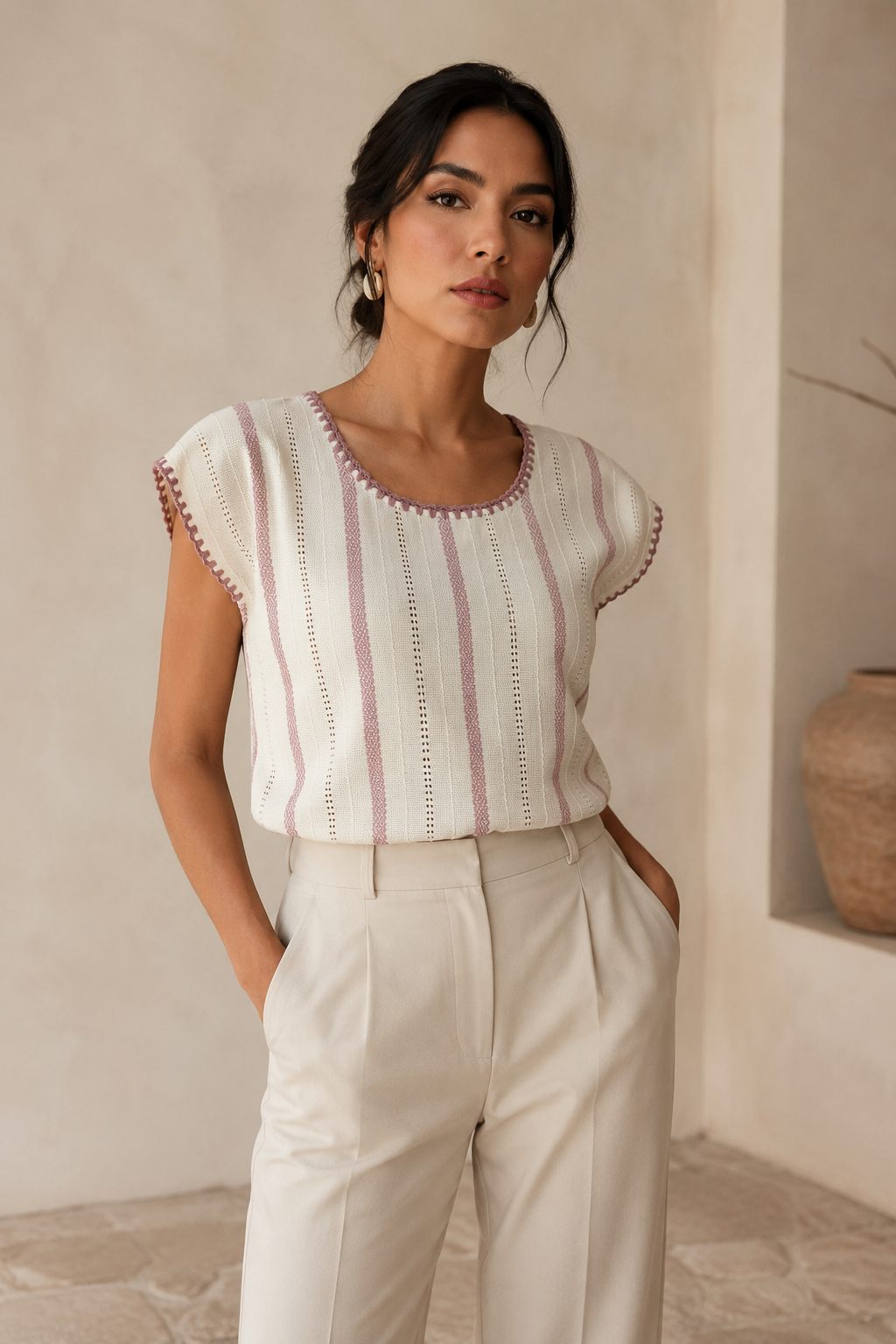 Blusa Irina blanco con rosa malva