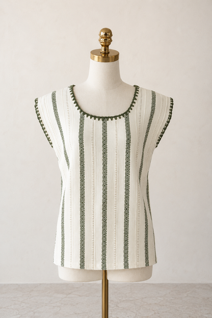 Blusa Irina blanco con verde olivo