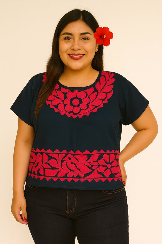 Blusa Jalapa de Díaz media gala roja – Extra Grande