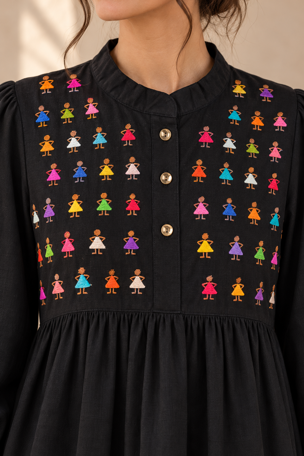 Vestido Yolanda corto Muñequitas Negro