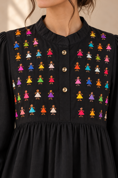 Vestido Yolanda corto Muñequitas Negro