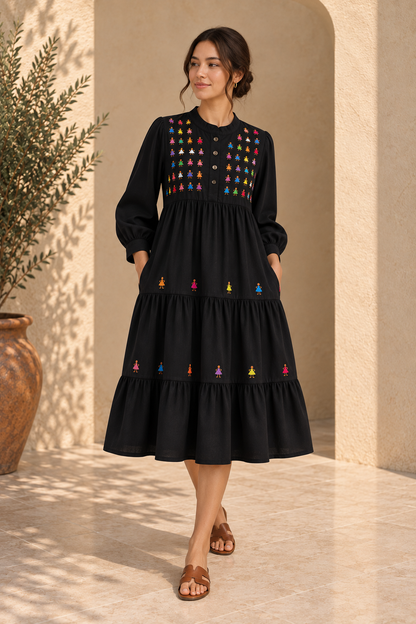 Vestido Yolanda corto Muñequitas Negro