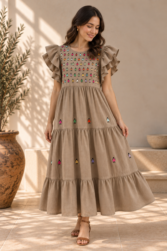 Vestido Yolanda Muñequitas caqui
