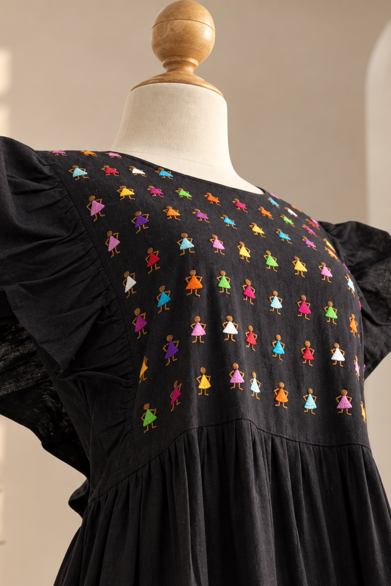 Vestido Yolanda corto Muñequitas Negro