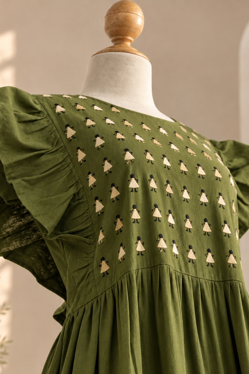 Vestido Yolanda corto Muñequitas Verde