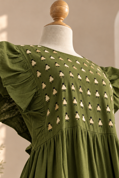 Vestido Yolanda corto Muñequitas Verde