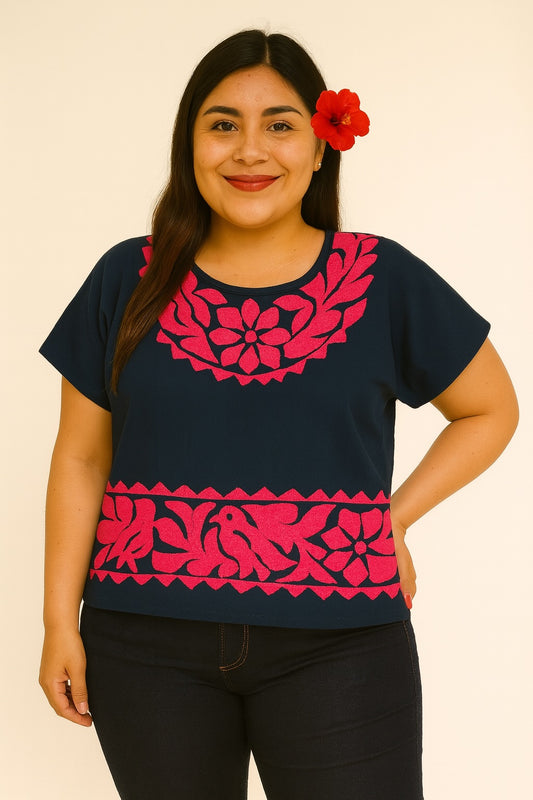 Blusa Jalapa de Díaz media gala roja – Extra Grande