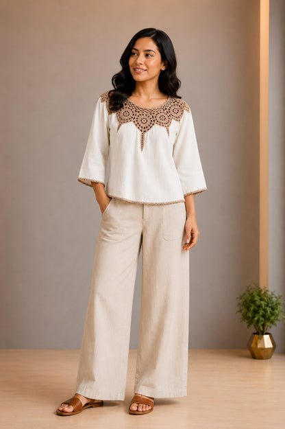 Blusa Elda girasoles beige