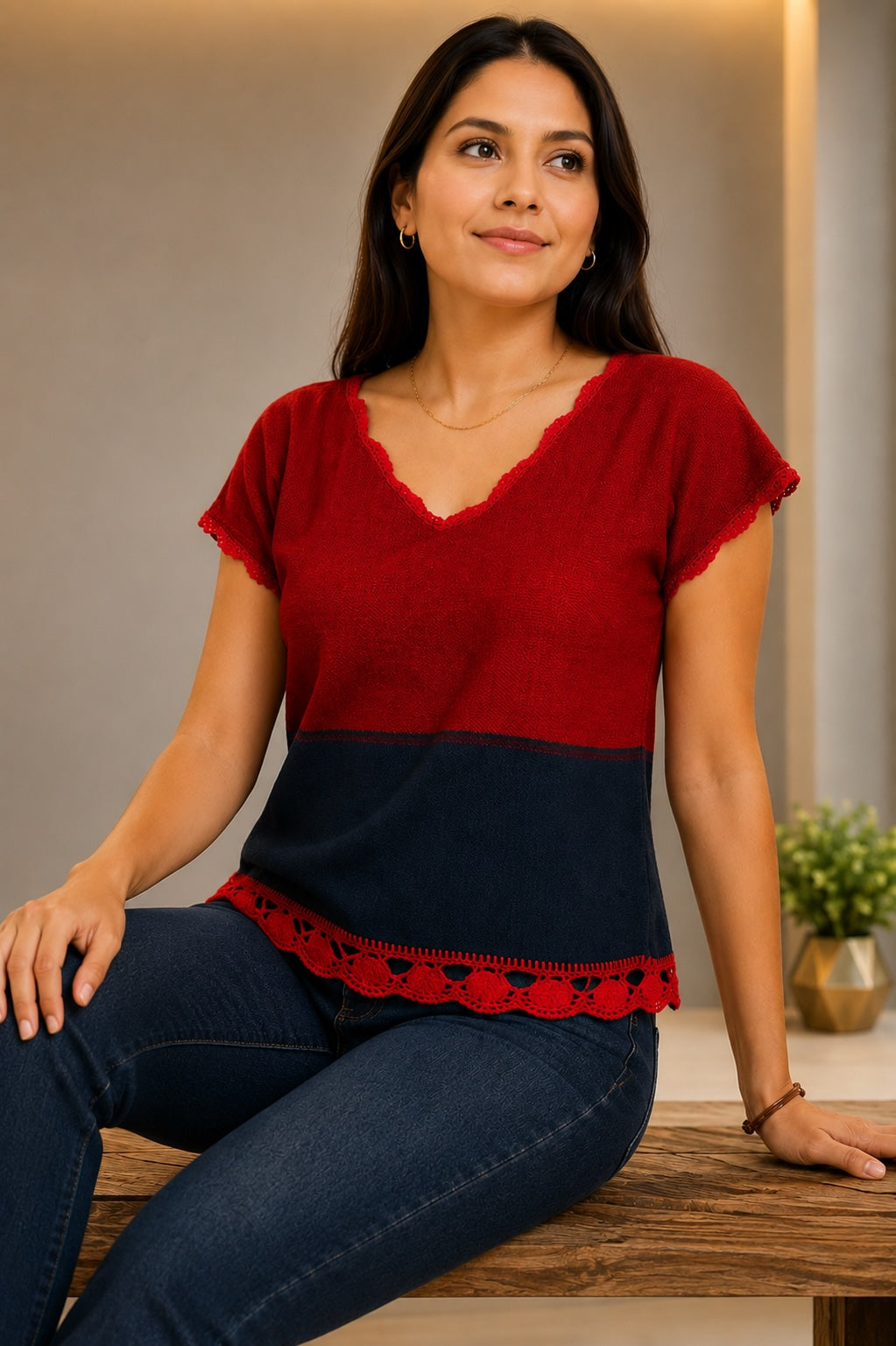Blusa de Telar Zanda Roja y azul