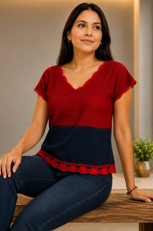 Blusa de Telar Zanda Roja y azul