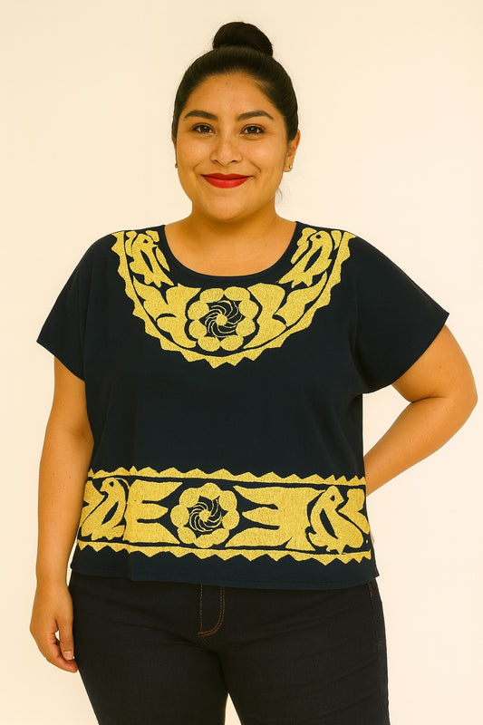 Blusa Jalapa de Díaz media gala amarilla – Doble Extra Grande