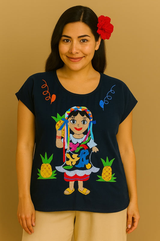 Blusa Jalapa de Díaz multicolor muñequitas – Mediana
